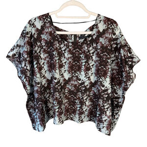 Gentle Fawn Black and Light Blue Patterned Blouse Size M Boho Oversized Flowy